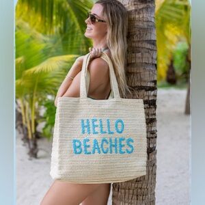 Hello Beaches Straw Tote